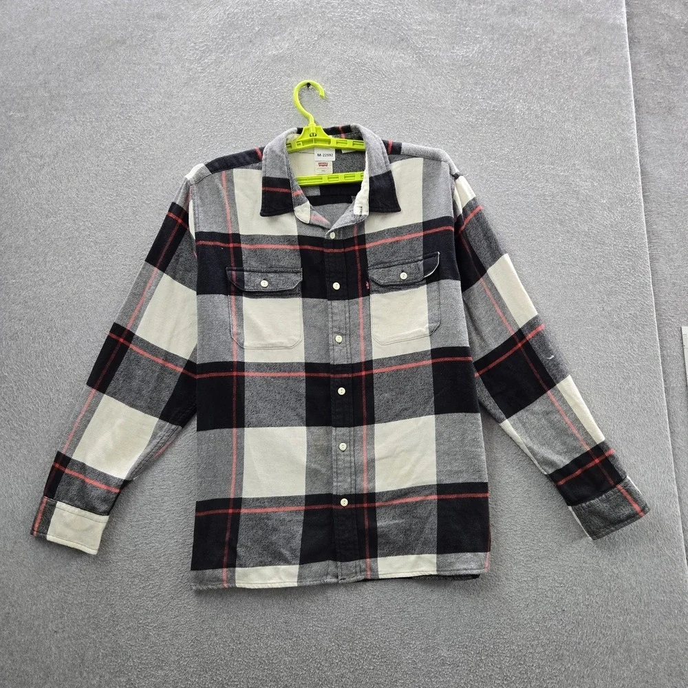 Levi's Men Button Up Shirt‎ XXL Black Flannel Shirt Plaid Work Overshirt